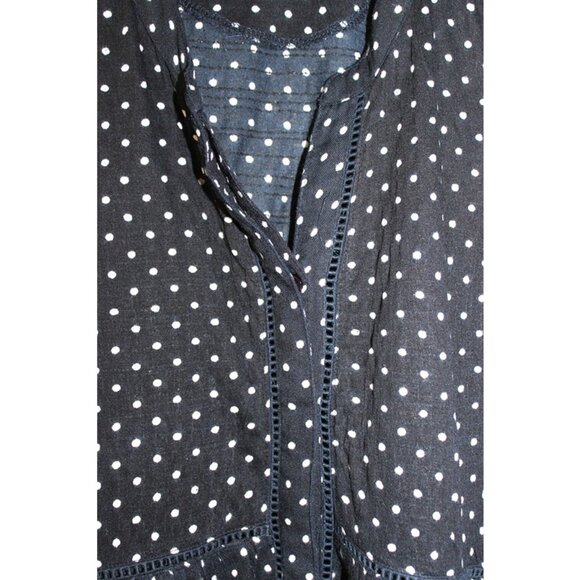 ANTHROPOLOGIE Nia Button Front Polka Dot Tunic Top in Navy - Size M - Picture 4 of 10